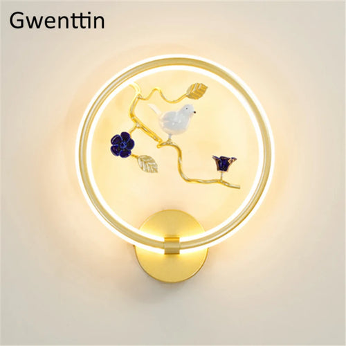 applique murale ronde à led fleur et oiseau décoratif pour intérieur - vue 12 sur 20