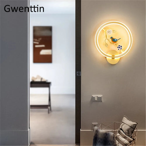 applique murale ronde à led fleur et oiseau décoratif pour intérieur - vue 4 sur 20