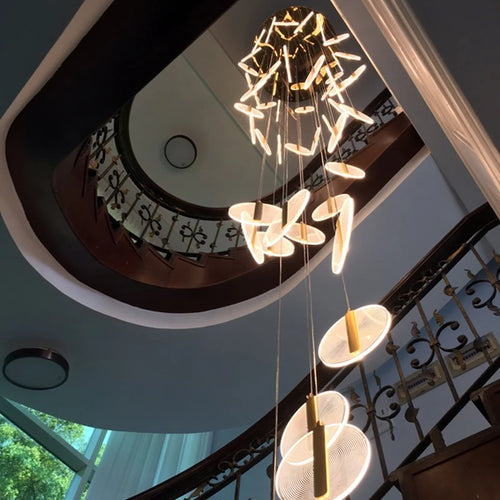 lustre à led moderne pour escalier en colimaçon haut plafond - vue 3 sur 14
