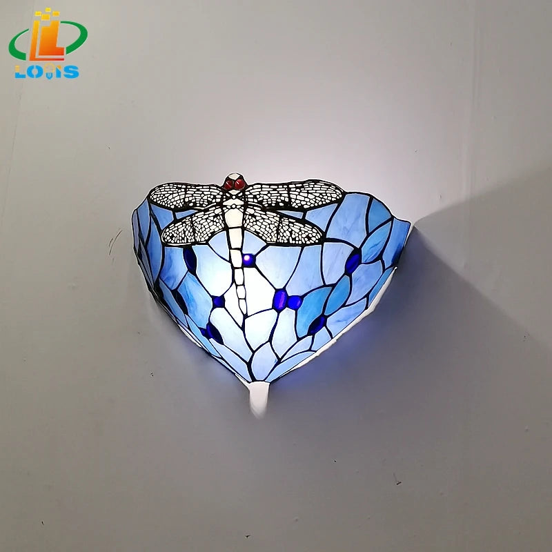 applique murale en verre libellule style tiffany pour décoration intérieure - vue 2 sur 8