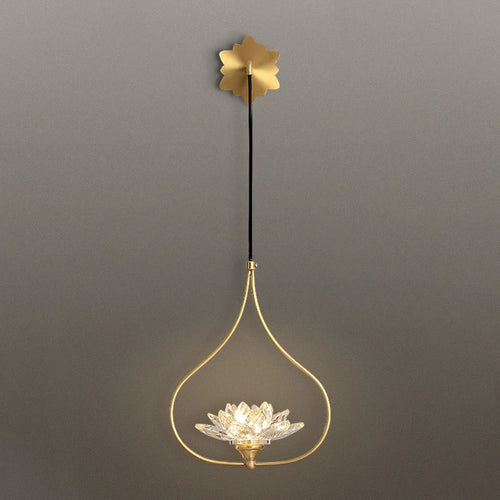 Étude G9 LED Lotus appliques murales pour salon Restaurant lecture éclairage chinois cuivre longue applique murale en cristal Lampara Pared - vue 2 sur 6