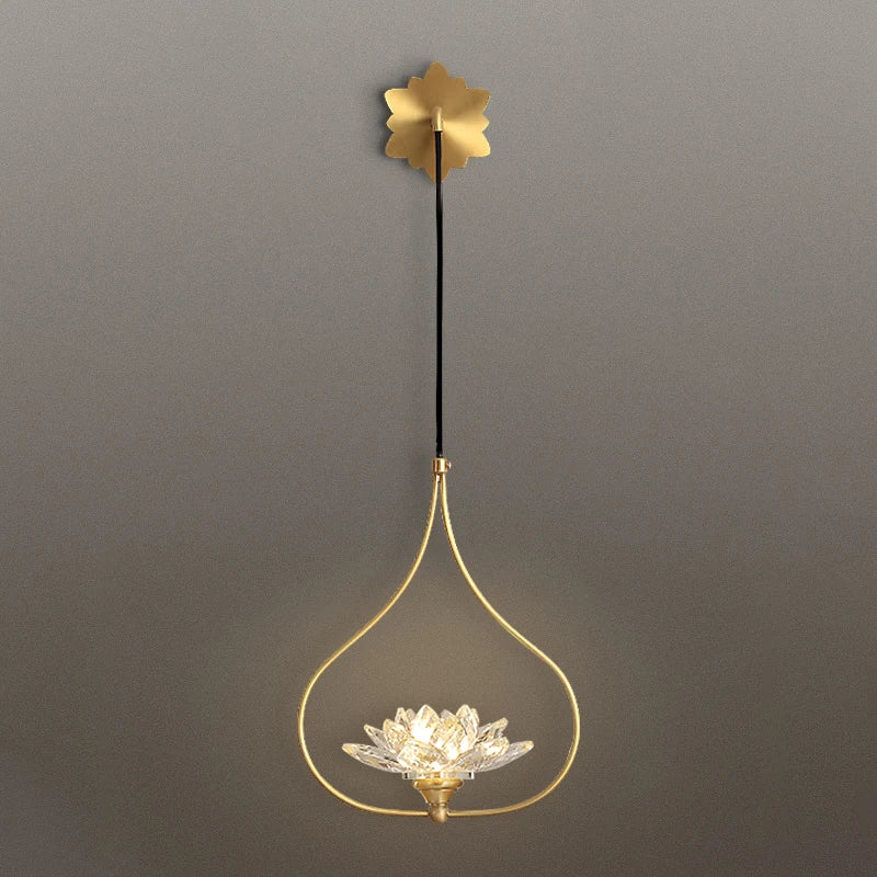 Étude G9 LED Lotus appliques murales pour salon Restaurant lecture éclairage chinois cuivre longue applique murale en cristal Lampara Pared - vue 2 sur 6