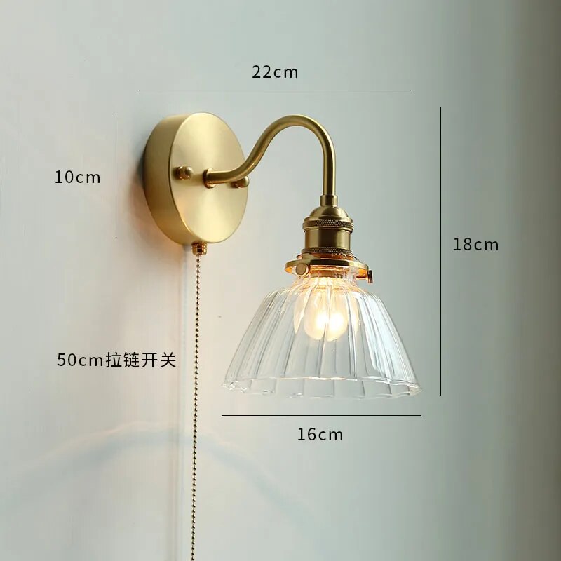 applique led moderne verre chaîne interrupteur nordique cuivre lumière - vue 19 sur 23