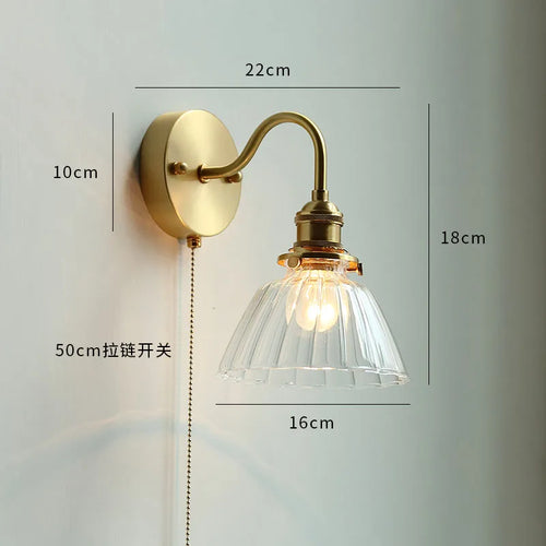 Applique murale moderne verre LED salle de bain miroir lumière tirer chaîne interrupteur chambre éclairage domestique nordique cuivre - vue 11 sur 23