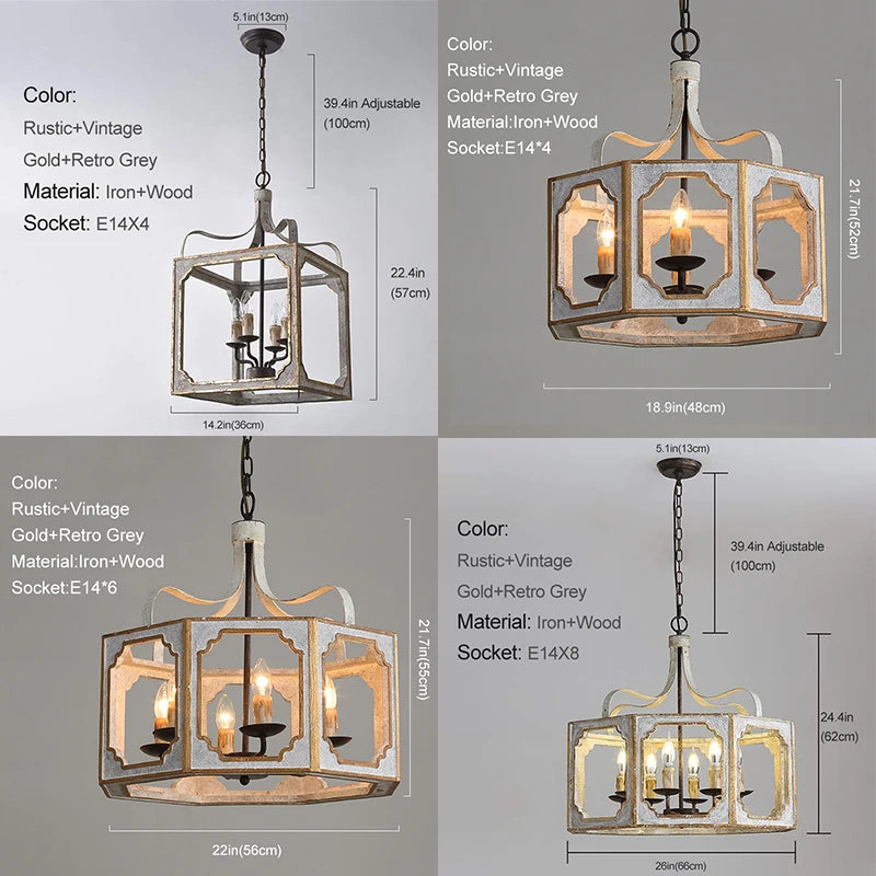 Loft lustres en bois Vintage or Suspension éclairage gris suspendu chambre salon lustre suspendu pour lampes de cuisine - vue 5 sur 13