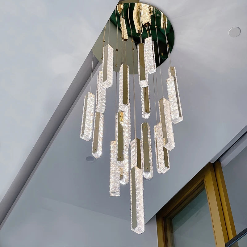 lustre en cristal led doré pour éclairage intérieur élégant et raffiné - vue 2 sur 16
