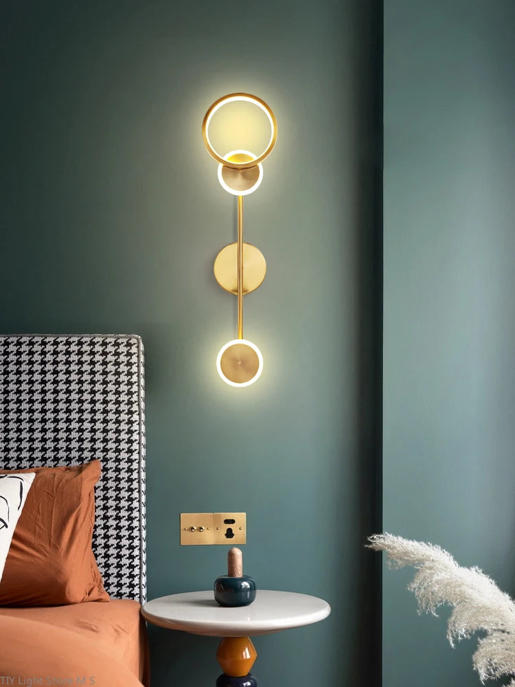 applique murale led nordique moderne en cuivre rond - vue 1 sur 11