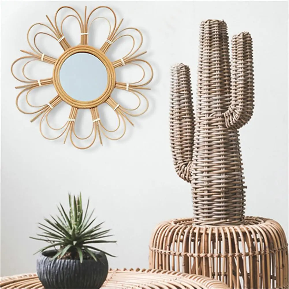 miroir mural rétro en osier pour décoration intérieure - vue 4 sur 7