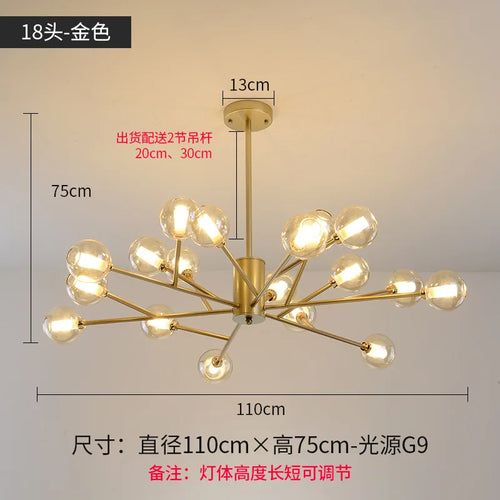 Lustre Nordique LED Salon Chambre Cuisine Boule de Verre moléculaire - vue 16 sur 16