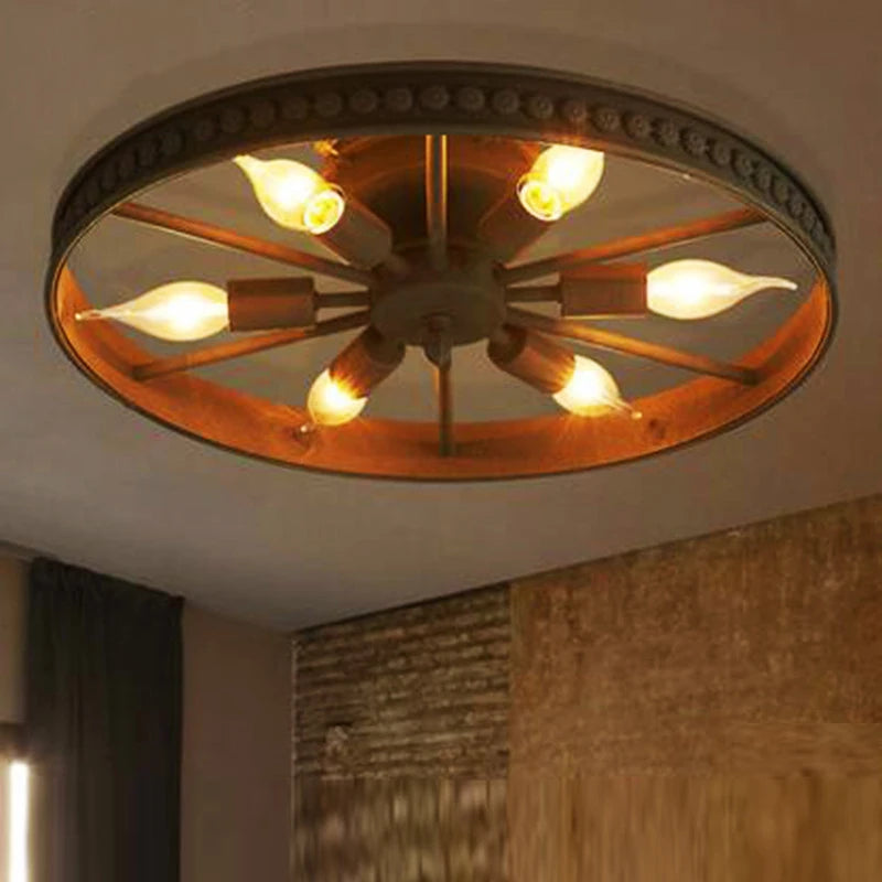 plafonnier rond en fer design industriel rétro décoratif - vue 5 sur 9