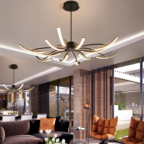 lustre noir 6 lumières réglable en métal moderne - vue 4 sur 10