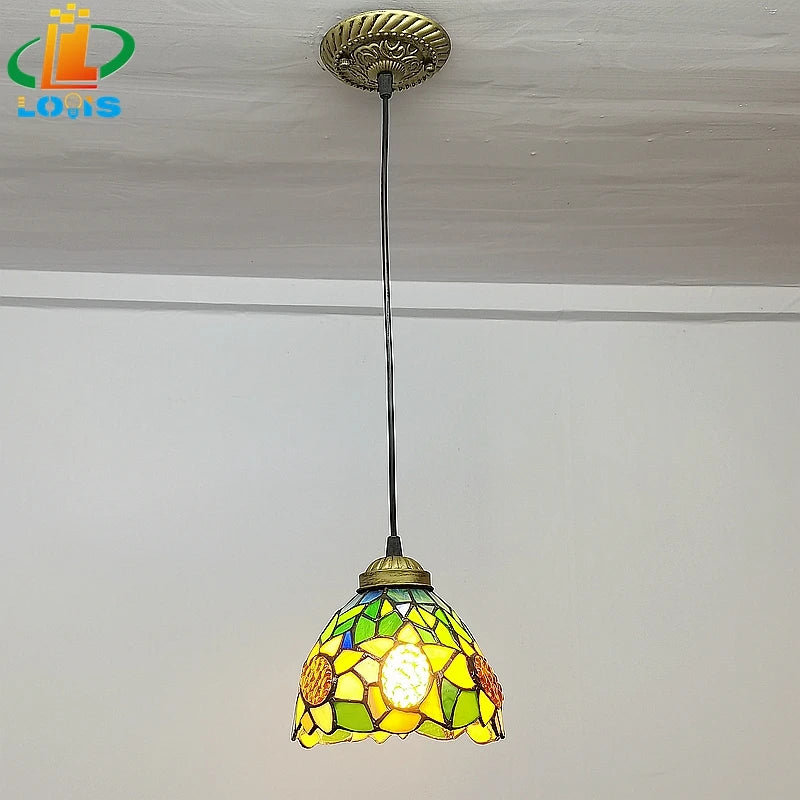 lustre style européen tournesol en verre vintage pour bar - vue 4 sur 8