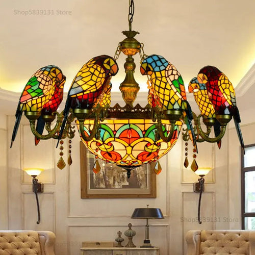 lustre suspendu led perroquet en verre post-moderne rétro américain - vue 14 sur 16