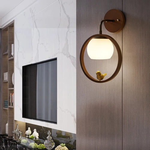 applique murale nordique en bois avec led oiseau créatif - vue 5 sur 8
