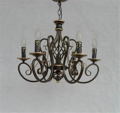 lustre vintage européen en fer avec bougies à led - vue 3 sur 8