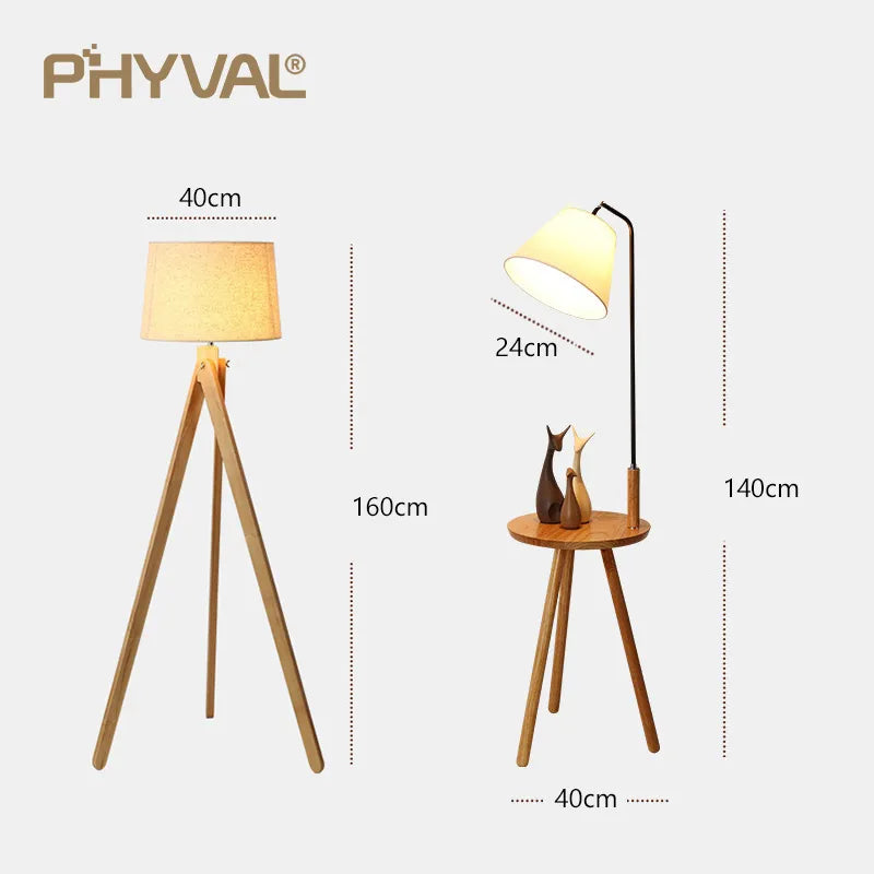 Lampadaire Nordique bois sur pied tissu interrupteur - vue 6 sur 17