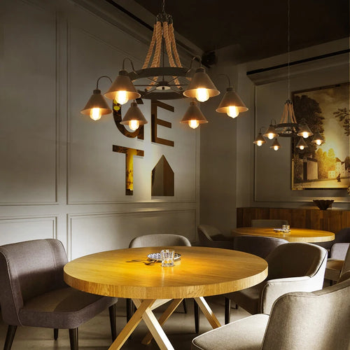 lustre vintage industriel en fer forgé pour loft et café - vue 3 sur 12
