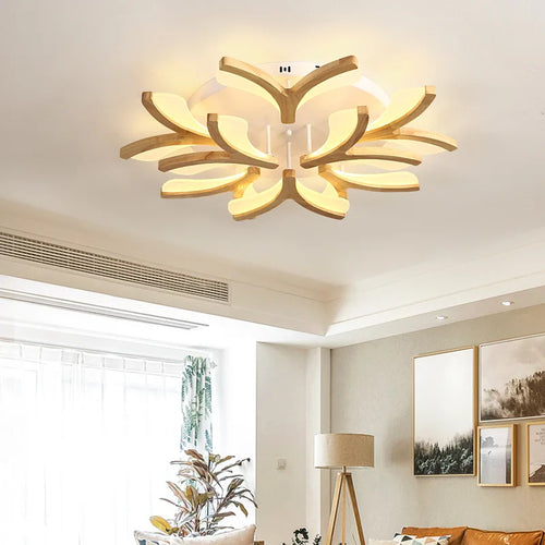 plafonnier led nordique en bois massif simple moderne - vue 2 sur 10