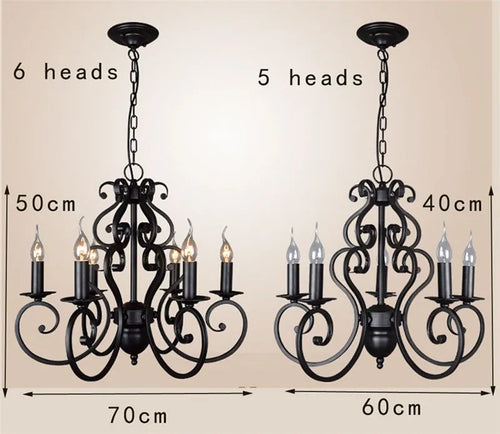 lustre vintage en fer forgé noir pour éclairage intérieur - vue 4 sur 6