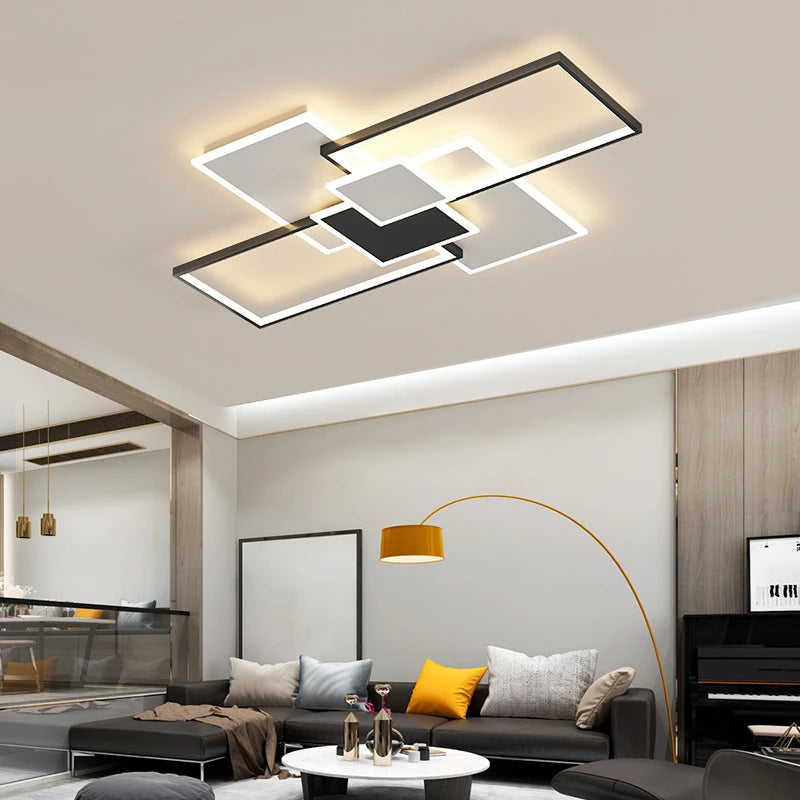 plafonnier à cadre carré moderne avec lumières led - vue 3 sur 12