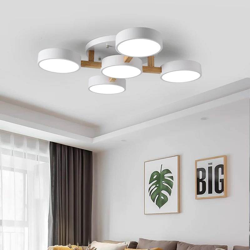 plafonnier led design moderne en acrylique et bois forme moléculaire - vue 4 sur 11