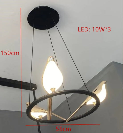 suspension LED oiseau fantaisie plaquée or design moderne ajustable - vue 12 sur 18