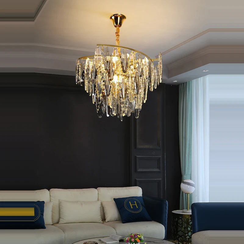 lustre art déco design en cristal et métal élégant - vue 5 sur 10