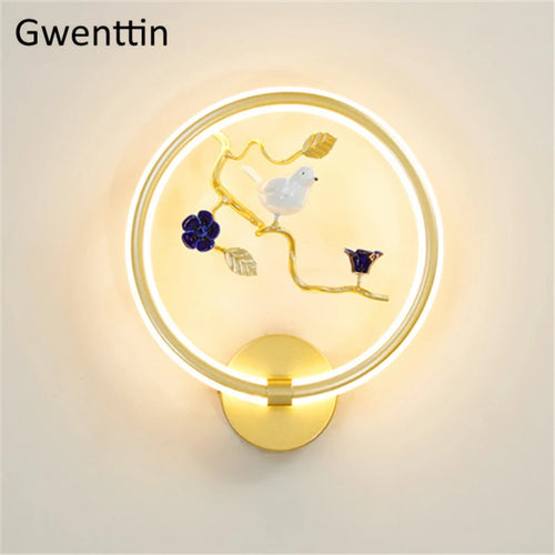 applique murale ronde à led fleur et oiseau décoratif pour intérieur - vue 10 sur 20