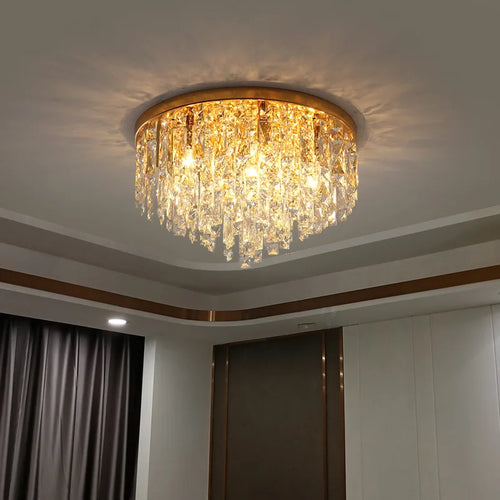 plafonnier led moderne en acier chromé avec cristaux k9 art déco - vue 4 sur 17