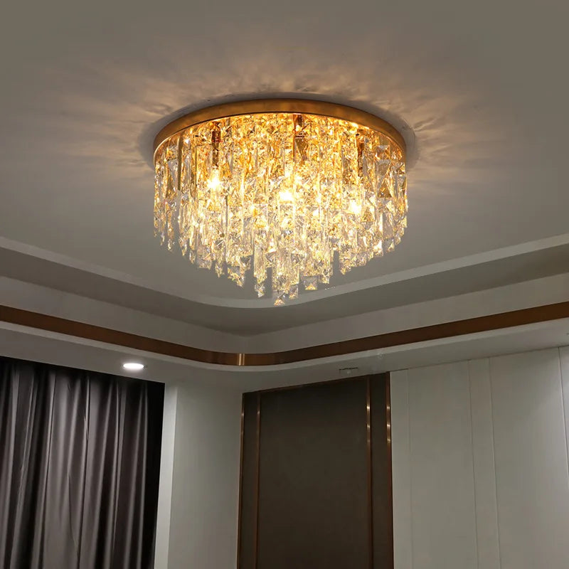 plafonnier led moderne en acier chromé avec cristaux k9 art déco - vue 3 sur 17