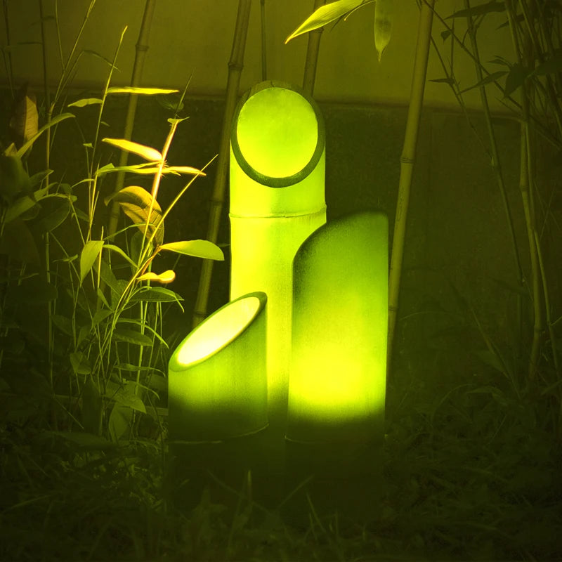 Lampe extérieure en bambou vert/jaune - vue 3 sur 14