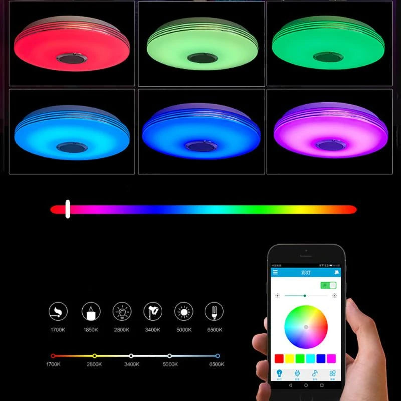 plafonnier led rond bluetooth musique rgb avec télécommande et app - vue 6 sur 7