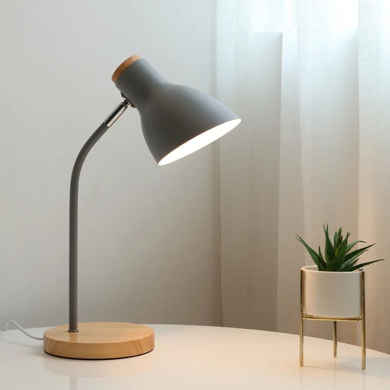 lampe de table led en bois et fer art nordique protection des yeux - vue 3 sur 12