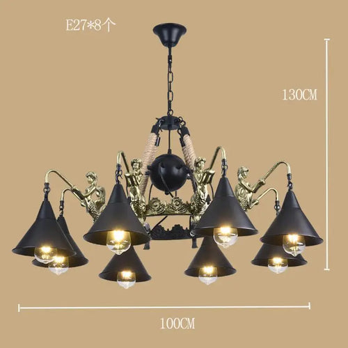lustre style industriel en ferronnerie et corde de chanvre - vue 12 sur 14