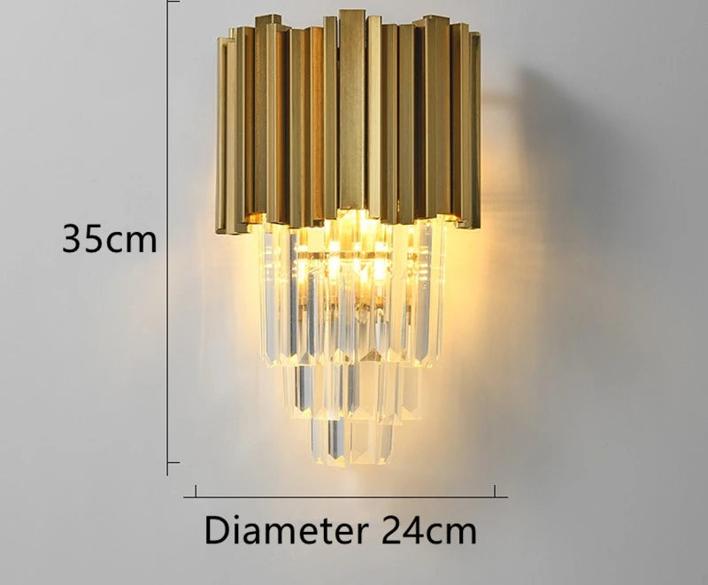 Crystal Wall Light, Gold Black Finish Wall Sconce, Modern K9 Crystal Drops Shade Wall Lamp Bedroom Living Room Lighting - vue 1 sur 7