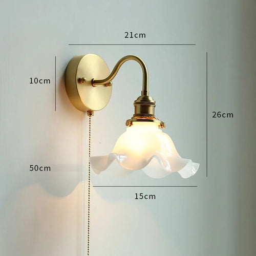 applique murale nordique moderne LED lampe à côté de l'interrupteur à chaîne chambre salle de bain miroir escalier lumière verre cuivre - vue 24 sur 23