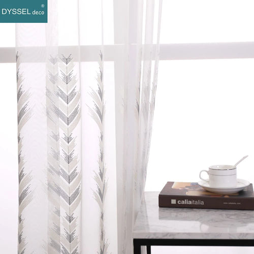 Voilage tulle brodé fleurs festonné style européen - vue 4 sur 8