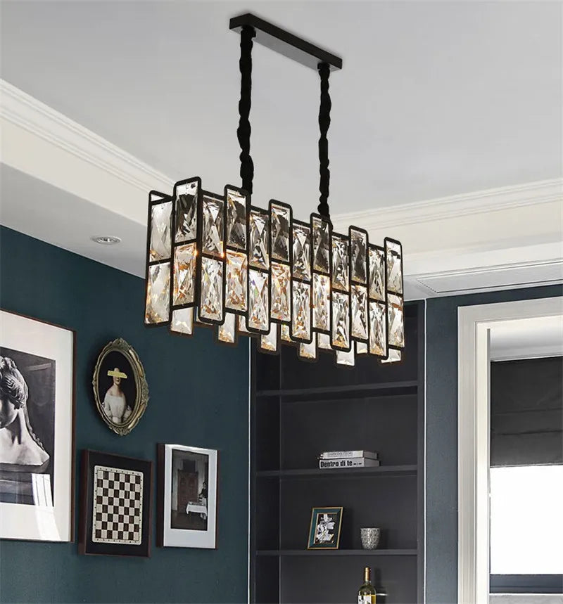 lustre moderne éclairage rectangulaire design en cristal K9 lumineux - vue 2 sur 6