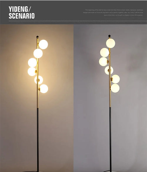 (16mai) Lampadaire moderne LED barre dorée avec globes en verre Inti - vue 7 sur 9