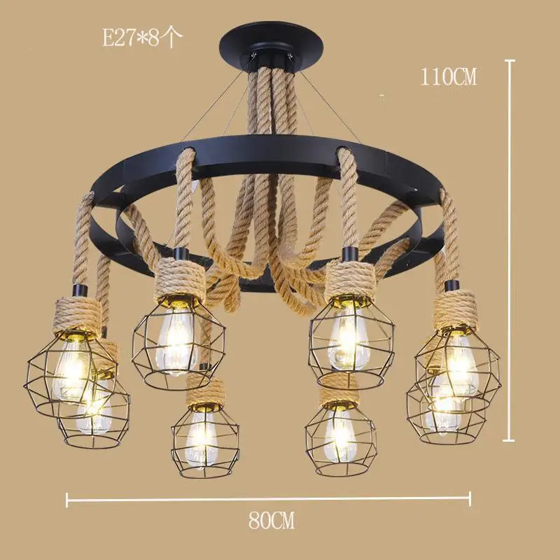 lustre style industriel en ferronnerie et corde de chanvre - vue 13 sur 14