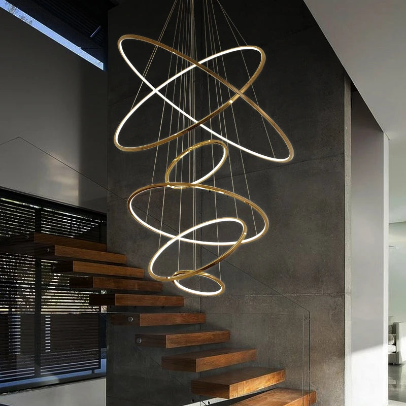 lustre nordique cercle doré éclairage intérieur décoratif - vue 1 sur 11