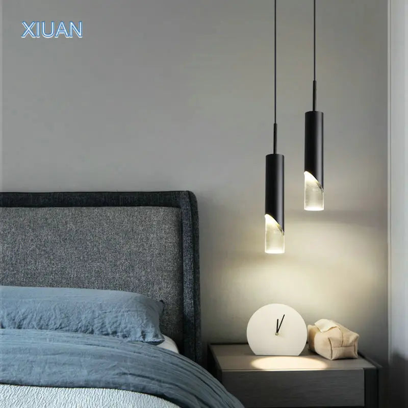 Lampe pendante de chevet de chambre à coucher post-moderne LED E27 ampoule noir cuivre salon table suspendue luminaires suspendus - vue 1 sur 9