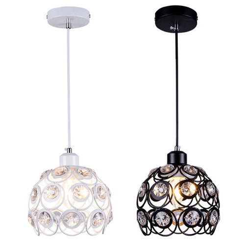 Modern Ceiling Light Chandelier Metal Crystal Shade E27, Pendant Lighting for Living Dining Room Bedroom Cafe Bar Black White - vue 2 sur 12