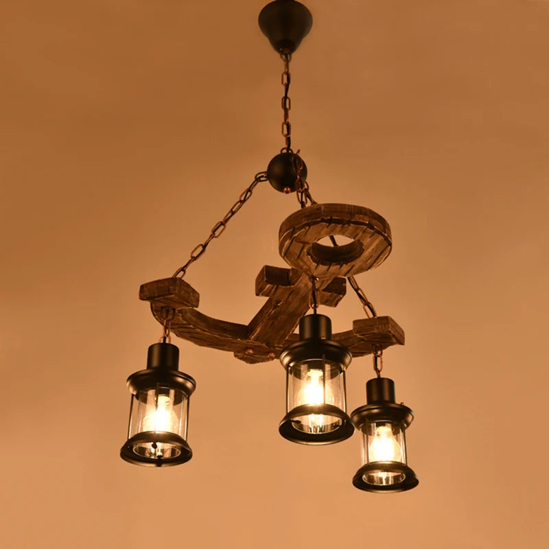 lustre ancre en bois style rétro pour café et restaurant - vue 5 sur 7
