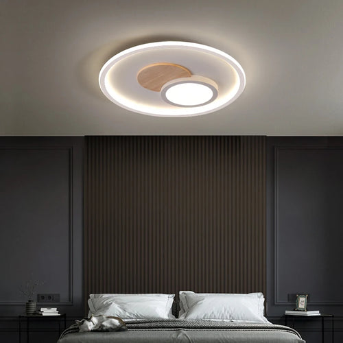 plafond moderne à leds en bois véritable éclairage rond - vue 6 sur 16