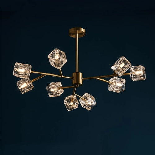 lustre led cube glace cuivre doré éclairage style industriel nordique - vue 3 sur 11