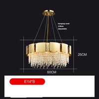 lustre en acier inoxydable à led avec cristal doré
