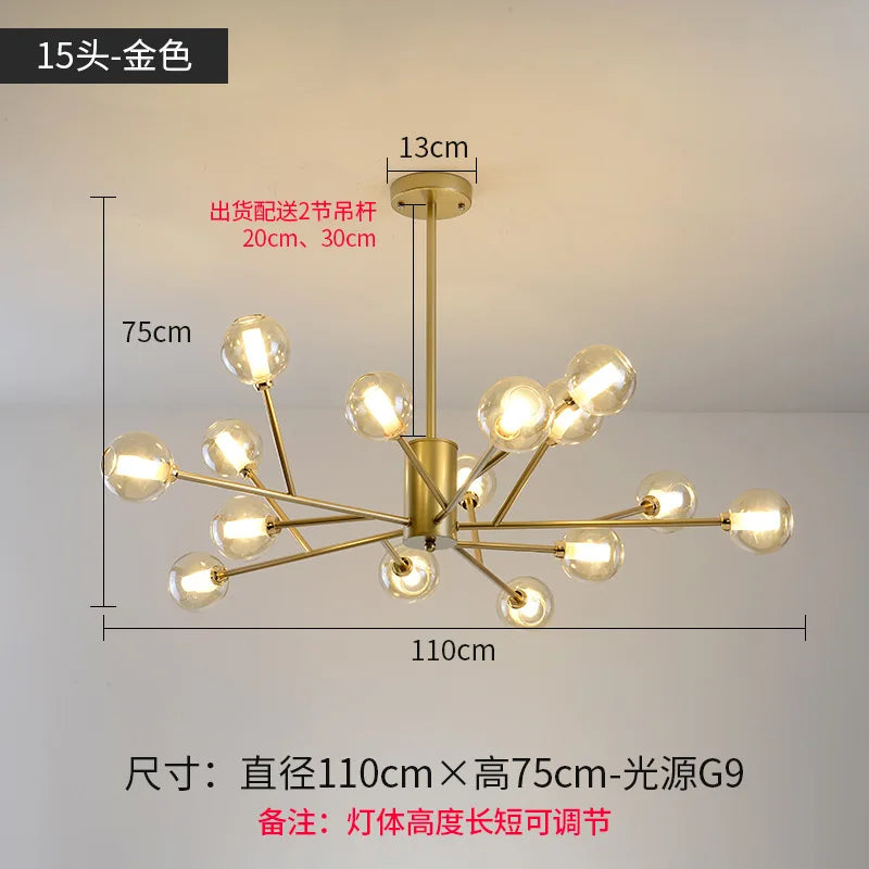 Lustre Nordique LED Salon Chambre Cuisine Boule de Verre moléculaire - vue 14 sur 16