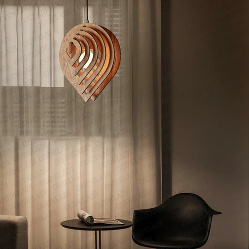 suspension en bois moderne style nordique goutte d'eau décorative idéale loft - vue 3 sur 11