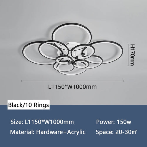 lustre moderne à anneaux circulaires avec éclairage led - vue 9 sur 14